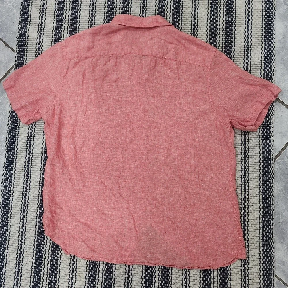 Nautica Mens XL‎ 100% Linen Coral Pink Short Sleeve Button Up Shirt